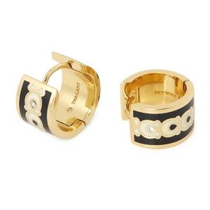 Coach Gold and Black Enamel Hoop Earrings